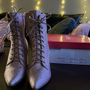 Allegra K Women’s Glitter Pointed Heel Booties (pink) size US 5.5